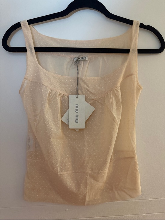 Miu Miu Tops - Miu Miu Sheer Nude Mesh Tank Top with Black Trim